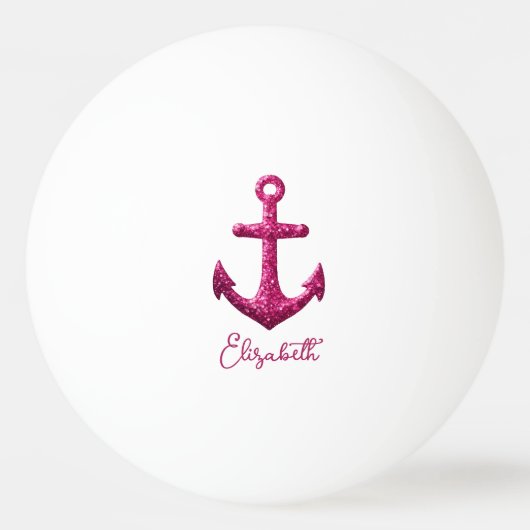 Roze Sparkle Glitter Nautisch Zeilanker Naam Pingpongbal (Achterkant)