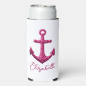 Roze Sparkle Glitter Nautisch Zeilanker Naam Seltzer Blikjeskoeler (Seltzer Achterkant)