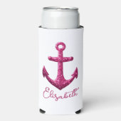Roze Sparkle Glitter Nautisch Zeilanker Naam Seltzer Blikjeskoeler (Seltzer Voorkant)