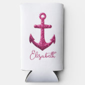 Roze Sparkle Glitter Nautisch Zeilanker Naam Seltzer Blikjeskoeler (Voorkant)