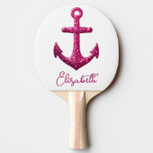 Roze Sparkle Glitter Nautisch Zeilanker Naam Tafeltennisbatje (Achterkant)