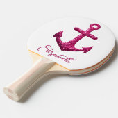 Roze Sparkle Glitter Nautisch Zeilanker Naam Tafeltennisbatje (Voorkant Gekanteld)