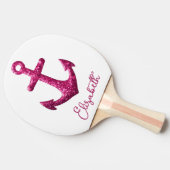 Roze Sparkle Glitter Nautisch Zeilanker Naam Tafeltennisbatje (Zijkant)