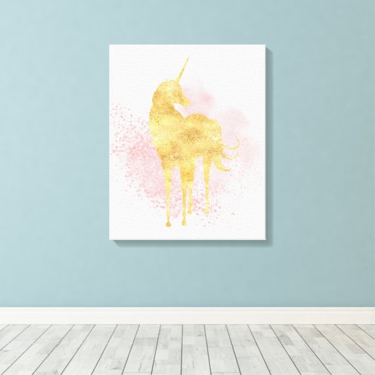 Roze Sparkle Gold Eenhoorn Canvas Afdruk (Insitu (Houten vloer))