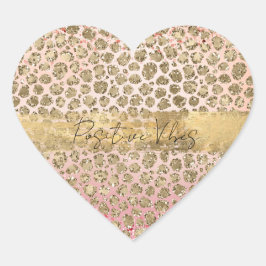 Roze Sparkle Gold Leopard Print Hart Sticker