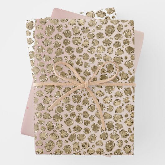 Roze Sparkle Gold Leopard Print Inpakpapier Vel (In situ)