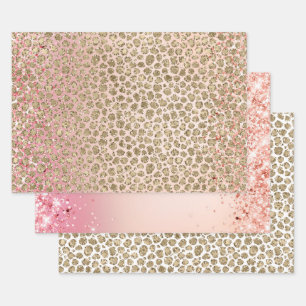 Roze Sparkle Gold Leopard Print Inpakpapier Vel