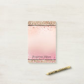 Roze Sparkle Gold Leopard Print Post-it® Notes (Op bureau)