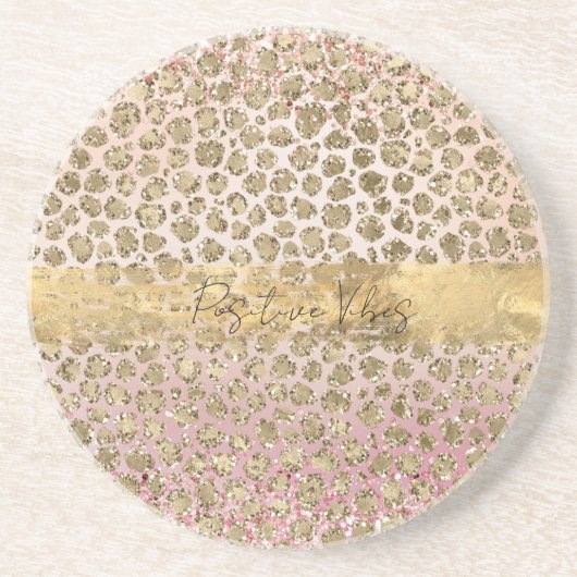 Roze Sparkle Gold Leopard Print Zandsteen Onderzetter (Voorkant)