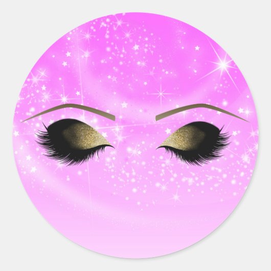 Roze Sparkle Gold Makeup Eyelashes Aangepast Ronde Sticker (Voorkant)