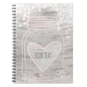 Roze Sparkle Heart Mason Jar & Lights Rustieke Gla Notitieboek