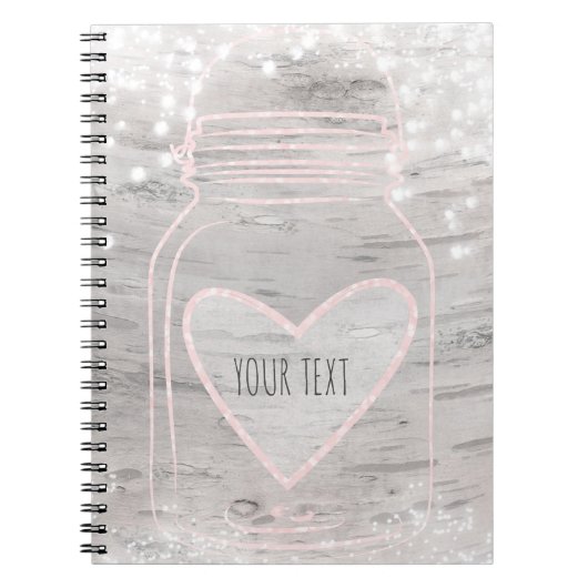 Roze Sparkle Heart Mason Jar & Lights Rustieke Gla Notitieboek (Voorkant)