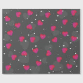 Roze Sparkle Hearts op zwart Cadeaupapier (Vlak)