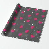 Roze Sparkle Hearts op zwart Cadeaupapier (Uitgerold)