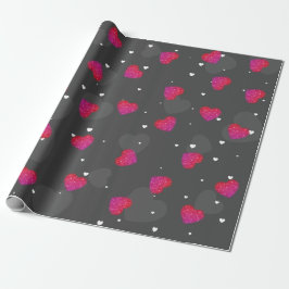 Roze Sparkle Hearts op zwart Cadeaupapier