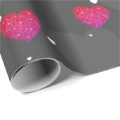 Roze Sparkle Hearts op zwart Cadeaupapier (Rol Hoek)