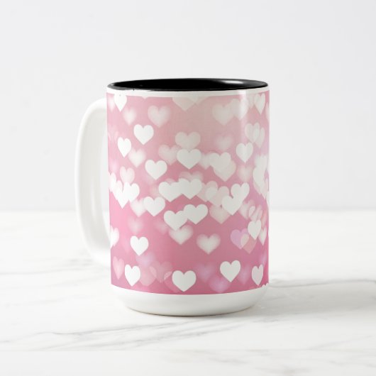 Roze Sparkle Hearts Pattern Coffee Mok (Voorkant links)