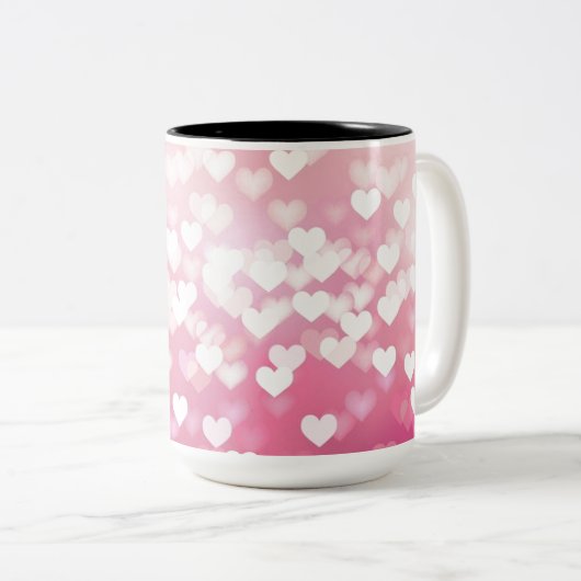 Roze Sparkle Hearts Pattern Coffee Mok (Voorkant rechts)
