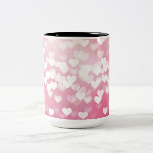 Roze Sparkle Hearts Pattern Coffee Mok (Center)