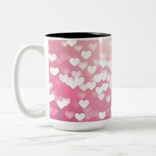 Roze Sparkle Hearts Pattern Coffee Mok (Links)