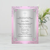 Roze Sparkle Jewel Baptism/Christening Uitnodiging (Staand voorkant)