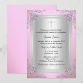 Roze Sparkle Jewel Baptism/Christening Uitnodiging (Voorkant / Achterkant)