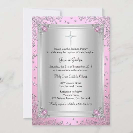 Roze Sparkle Jewel Baptism/Christening Uitnodiging (Voorkant)