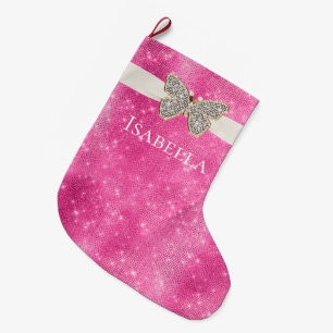Roze Sparkle Jeweled Butterfly Grote Kerstsok