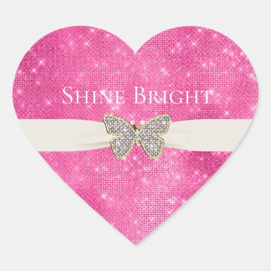 Roze Sparkle Jeweled Butterfly Hart Sticker (Voorkant)