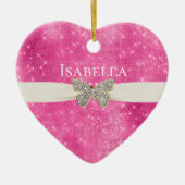 Roze Sparkle Jeweled Butterfly Naam Keramisch Ornament (Voorkant)