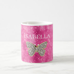 Roze Sparkle Jeweled Butterfly Naam Koffiemok