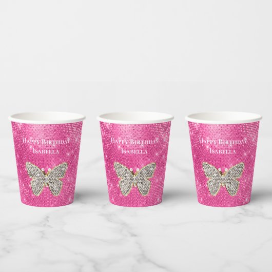 Roze Sparkle Jeweled Butterfly Papieren Bekers (Multi)