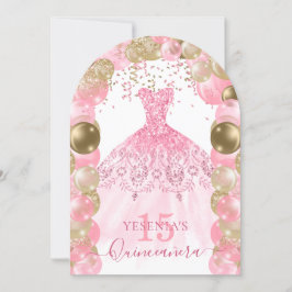 Roze Sparkle Jurk Quinceañera Ballon Uitnodiging