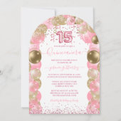 Roze Sparkle Jurk Quinceañera Ballon Uitnodiging (Achterkant)