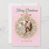 Roze Sparkle Kerst Custom Foto Feestdagenkaart (Voorkant)