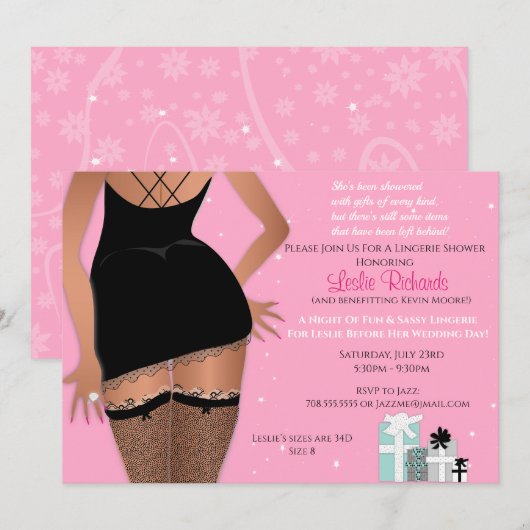Roze Sparkle Lingerie Bridal Showuitnodiging Kaart (Voorkant / Achterkant)