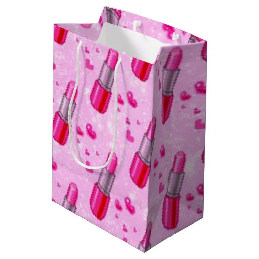 Roze Sparkle Lipstick Lover Gift Bag Medium Cadeauzakje (Achterkant Gekanteld)