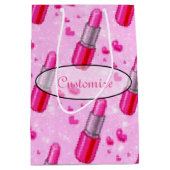 Roze Sparkle Lipstick Lover Gift Bag Medium Cadeauzakje (Voorkant)