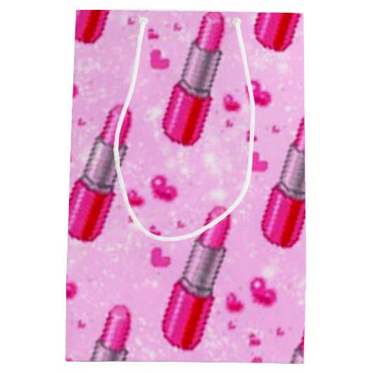 Roze Sparkle Lipstick Lover Gift Bag Medium Cadeauzakje (Achterkant)