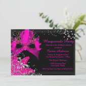 Roze Sparkle Masquerade Birthday Uitnodiging (Staand voorkant)