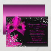 Roze Sparkle Masquerade Birthday Uitnodiging (Voorkant / Achterkant)
