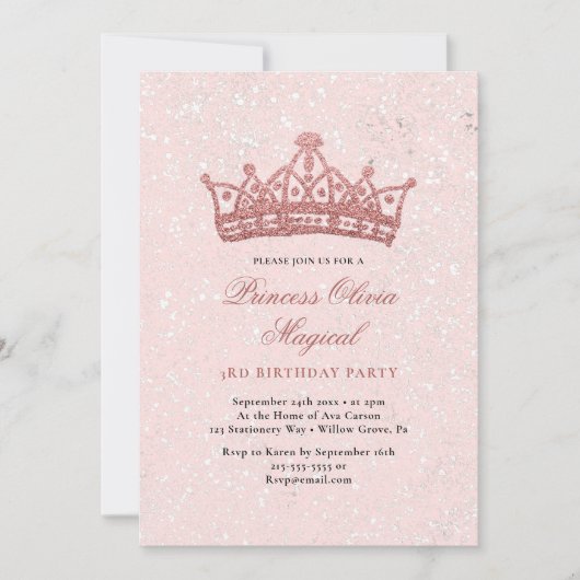 Roze & Sparkle met een Glittery Crown Verjaardag Kaart (Voorkant)