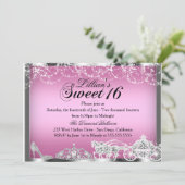Roze Sparkle Princess Theme Sweet 16 Invite Kaart (Staand voorkant)