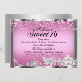 Roze Sparkle Princess Theme Sweet 16 Invite Kaart (Voorkant / Achterkant)