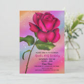 Roze sparkle Roos Rainbow Pastel Birthday Party Kaart (Staand voorkant)