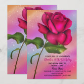 Roze sparkle Roos Rainbow Pastel Birthday Party Kaart (Voorkant / Achterkant)