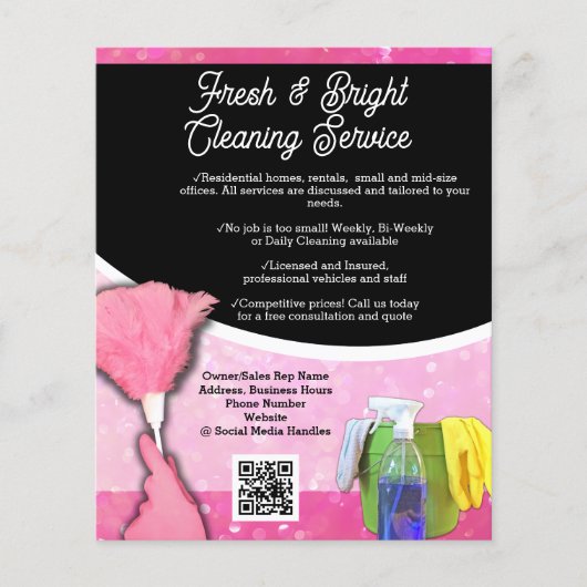 Roze Sparkle Schoonmaak Service Zakelijk Flyer (Voorkant)