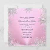 Roze Sparkle Snowflake Quinceanera Uitnodiging (Achterkant)