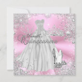 Roze Sparkle Snowflake Quinceanera Uitnodiging (Voorkant)