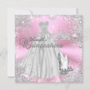 Roze Sparkle Snowflake Quinceanera Uitnodiging